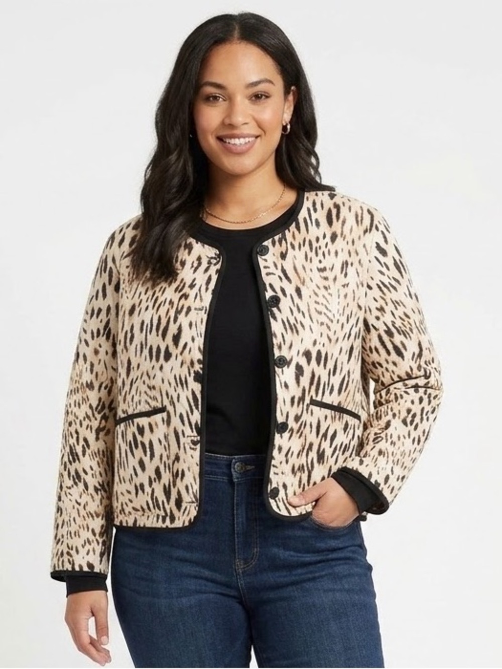 Sanctuary Cream and Black Animal Print Quilted Jacket Medium New